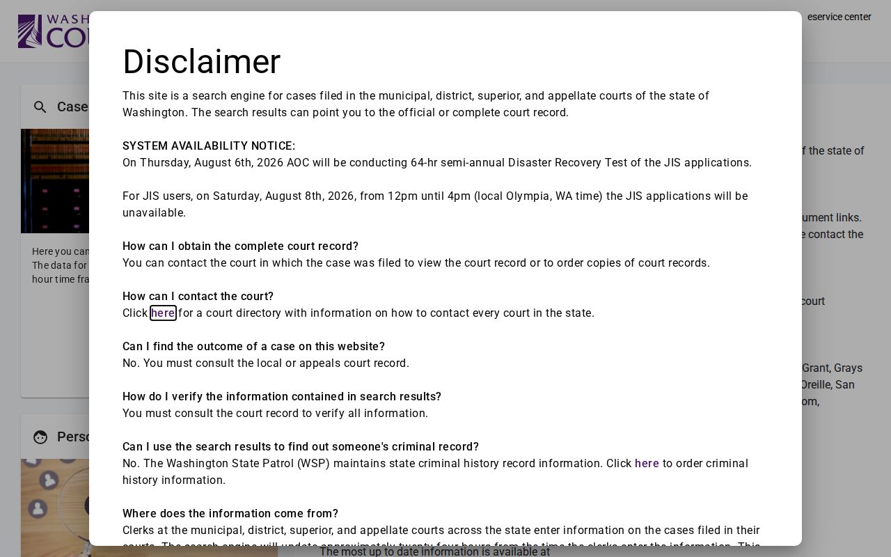 Bothell West people search through the Washington statewide court name screen