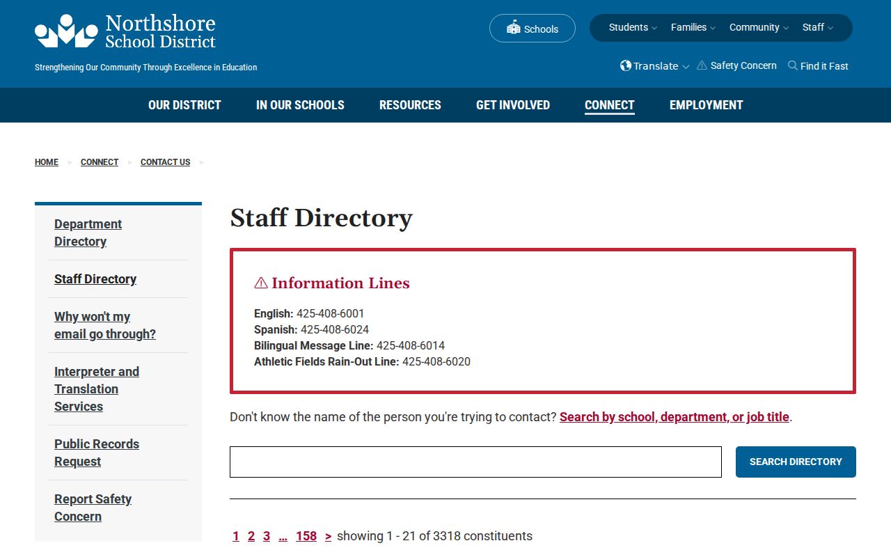 Bothell West people directories view of Northshore School District staff search