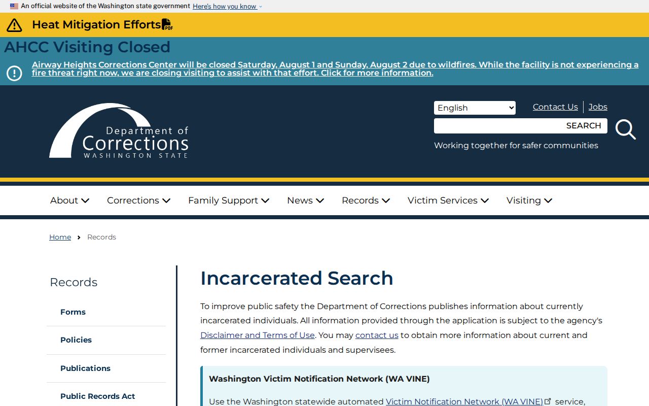 Bothell West public records search through Washington DOC custody data